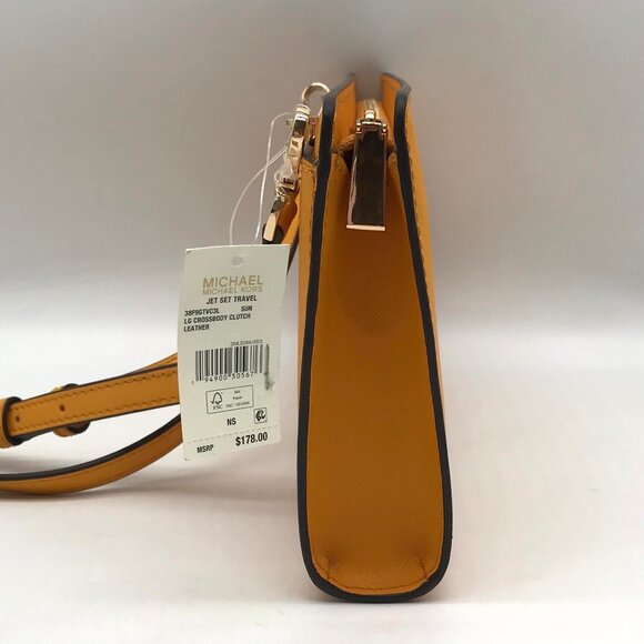 Michael Kors Sun Yellow Saffiano Leather Jet Set Travel Convertible Crossbody - Picture 3 of 11